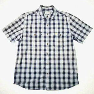 Carhartt Men's Loose Fit Midweight Shirt Large Short Sleeve Blue Plaid Button Up